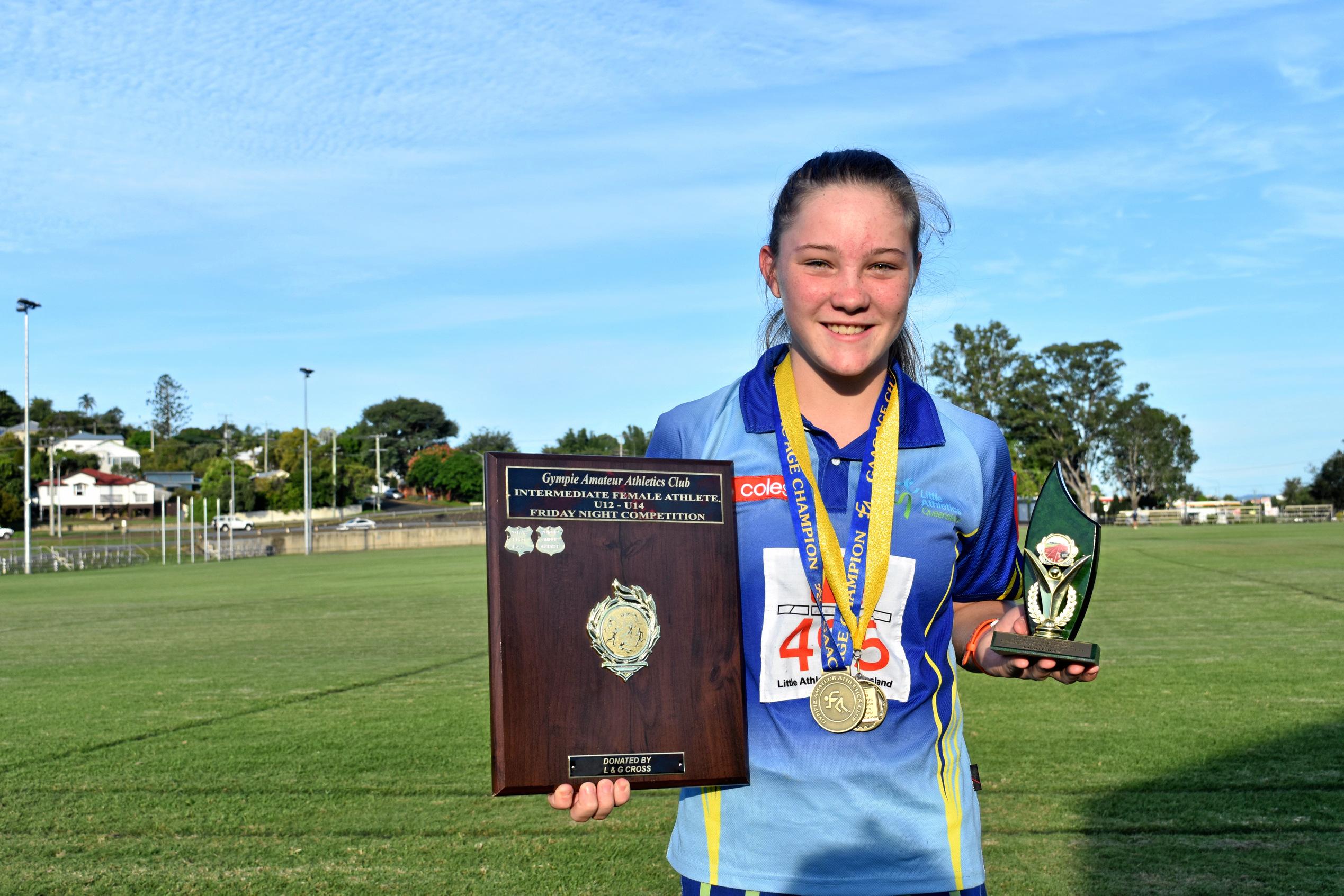 Athletics - L and G Cross Family Shield Intermediate Female Athlete under 12 - under 14 under 13 girls winner and under 13 age champion Amelia Garner. Picture: Bec Singh