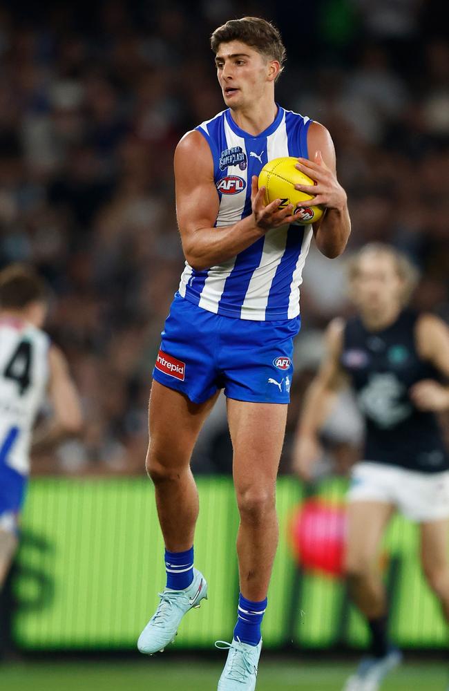 Cornes’ criticism of Harry Sheezel enraged the Kangaroos. Picture: Michael Willson/AFL Photos via Getty Images
