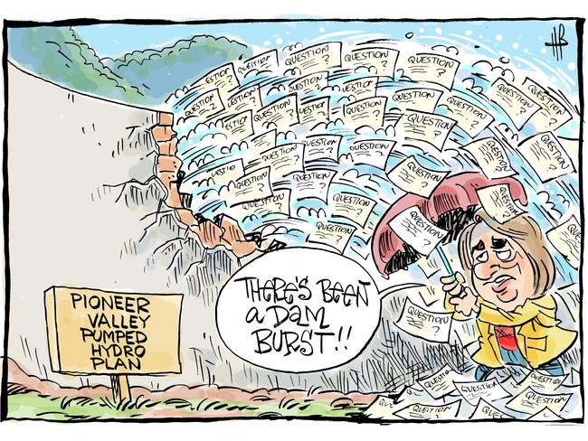 Cartoonist Harry Bruce's take on the influx of questions regarding the pumped hydro scheme proposed for west of Mackay in the Pioneer Valley.