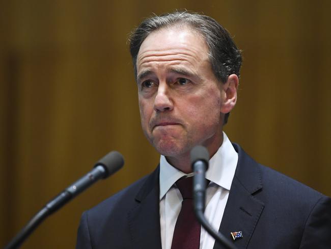 Australian Health Minister Greg Hunt speaks to the media. Picture: AAP.