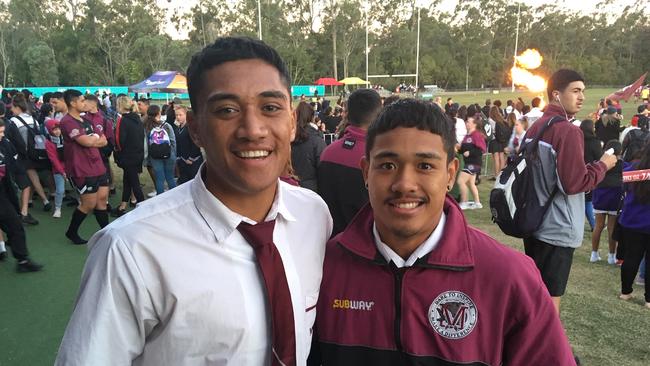 Marsden State High School open Queensland schoolboy representatives TC Robati, left, with and Tyrone Sa'u before he left school last year.