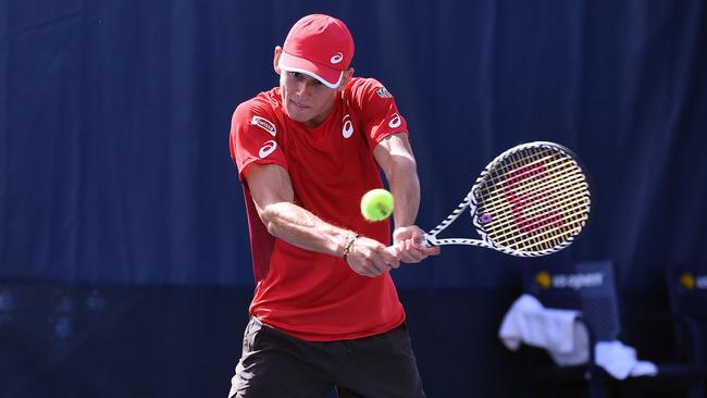 Alex de Minaur returns a shot against Pierre-Hugues Herbert yesterday. Picture: Getty Images