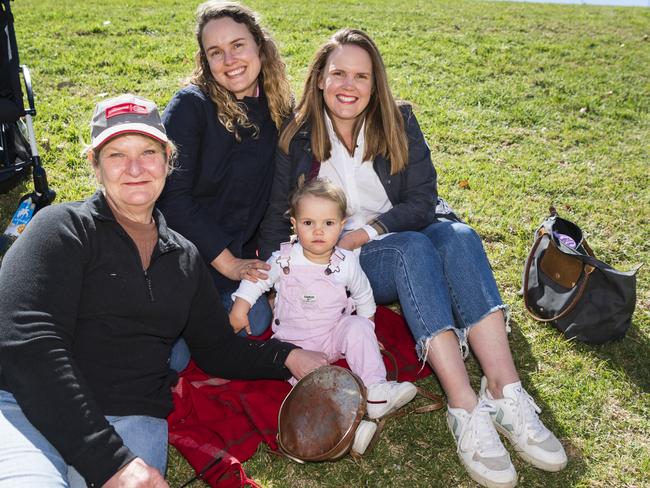 Getting behind Downlands are (from left) De Cameron, Cecilia Cobb, Sumer Norris and Amy Cobb on Grammar Downlands Day at Toowoomba Grammar School, Saturday, August 19, 2023. Picture: Kevin Farmer