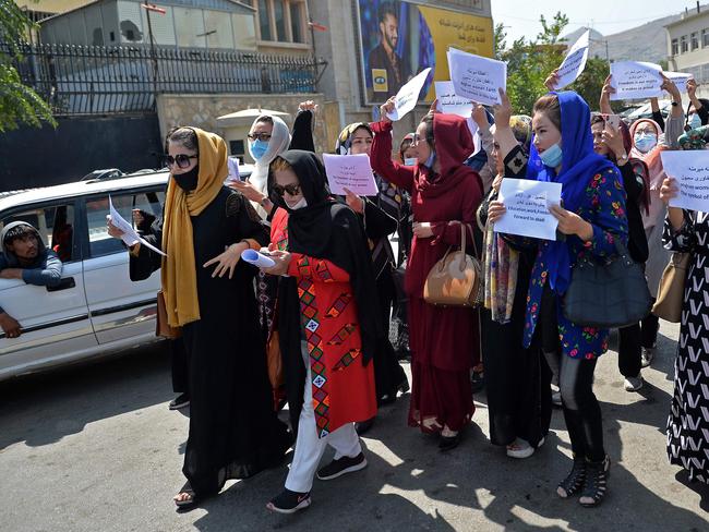 Afghan women take part in a protest march for their rights under the Taliban rule in the downtown area of Kabul. Picture: AFP