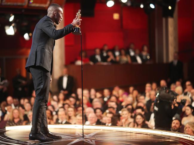 Mahershala Ali accepts the Best Supporting Actor award. Picture: Getty Images