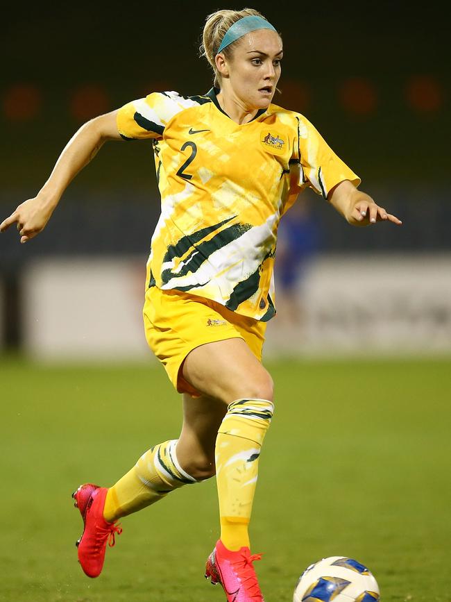 Ellie Carpenter of Australia in action during the Women's Olympic Tokyo 2020 Asian Qualifiers match between Australia and Thailand at Campbelltown Stadium in Campbelltown, this year. Picture: (AAP Image/Mark Nolan).