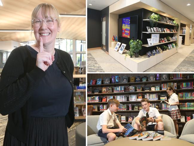 Pictures of students using the new library at St Andrews Lutheran College in Tallebudgera. Head of library services Barbara Kristo. 4 May 2023 Tallebudgera Picture by Richard Gosling