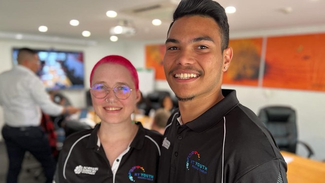 NT Youth Round Table member Isla Hooper, 20, and Chair Jahdai Vigona, 21, at the third in-person 2022 Youth Roundtable meeting in Alice Springs.