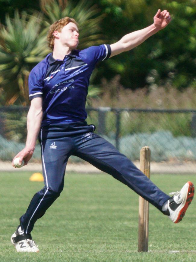 Mt Waverley bowler Patrick Schmitt. Picture: Valeriu Campan