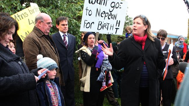 Pregnant mums pictured in 2008 outside Katoomba Hospital protesting the closure of the hospital’s maternity unit for six weeks, due to staffing shortages. Picture: Lea Tracee