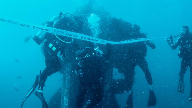 Underwater ribbon cutting at "Wonder Reef", the Gold Coast's new $5m dive site. Photo: Supplied