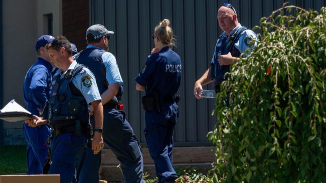 Police at the scene after the death of an alleged home invader. Picture: Monique Harmer