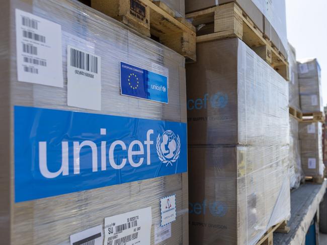 Life saving supplies lined up in front of Rafah border about to cross into Gaza. Picture: UNICEF