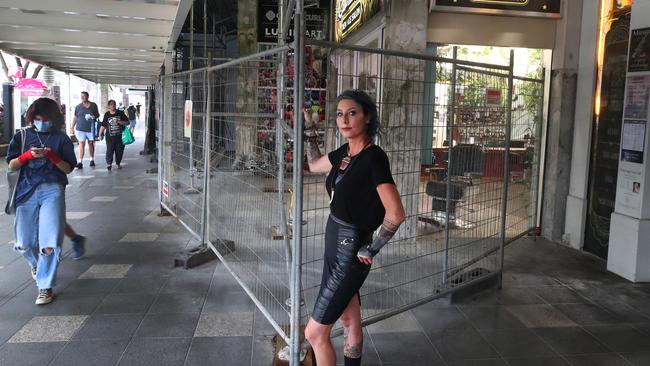 Bromwyn Corrigan's Surfers Paradise shop Chameleon New Age Salon was hit hard by Covid. Now her the building she is in is surrounded by a construction site due to works on the building which will last until March. Picture Glenn Hampson