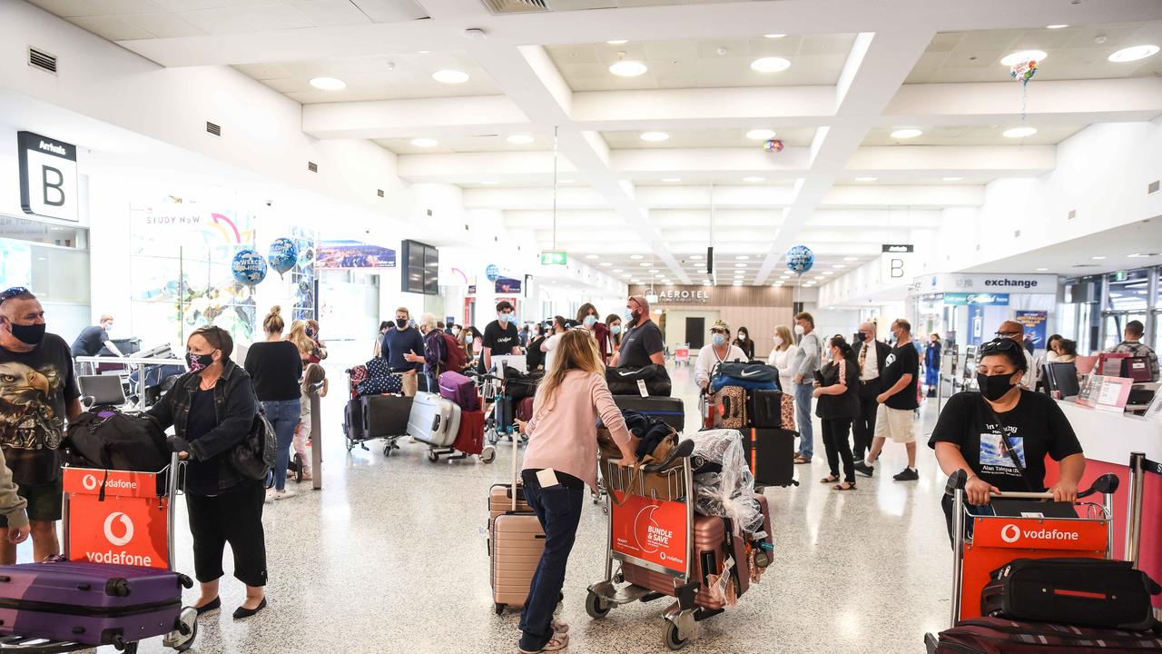 The arrivals hall at airports across the country will be busy with with visa holders allowed to return. Picture: NCA NewsWire / Flavio Brancaleone