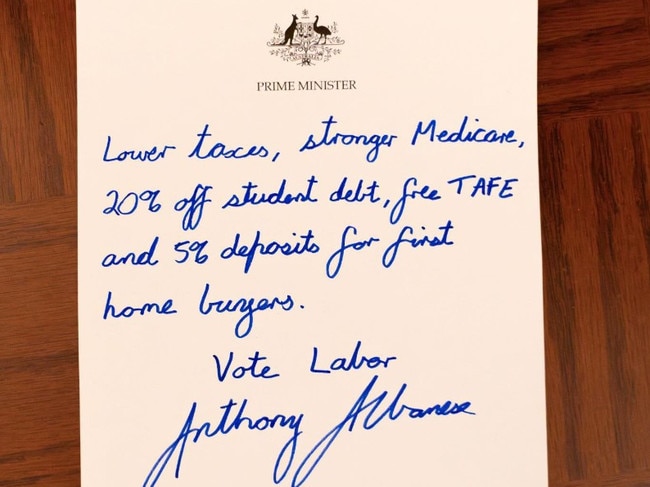 Prime Minister Anthony Albanese has been heckled over a handwritten note he posted to Instagram on election day.
