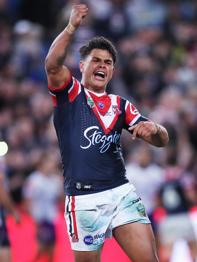 Watch Roosters star Latrell Mitchell weave his magic for the Roosters. Picture. Phil Hillyard