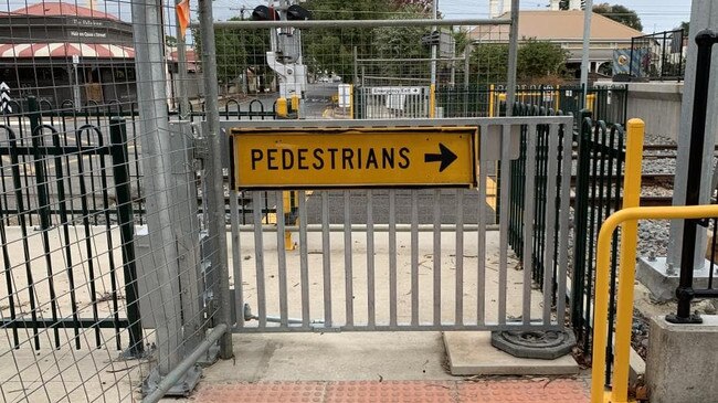 One of the closed pedestrian crossings at Queen St, Croydon. Photo: Caleb Bond