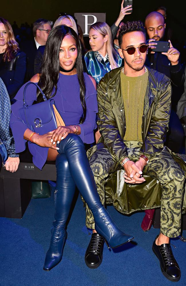 Naomi Campbell and Lewis Hamilton at the Versace show during Milan Fashion Week last month, proving Hamilton is not just a racing driver. Picture: Jacopo Raule/Getty Images