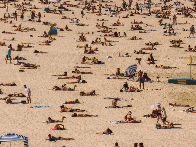 Crowds flocked to Sydney’s Bondi Beach on Monday 18 September. Locals can expect plenty more beach days this coming season. Picture: Dean Tirkot/news.com.au