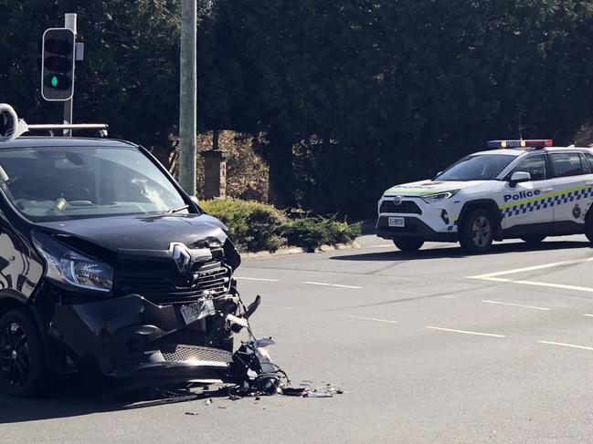 A police car was involved in a crash at the intersection of Brisbane and Tamar Streets, Launceston. Picture: PATRICK GEE