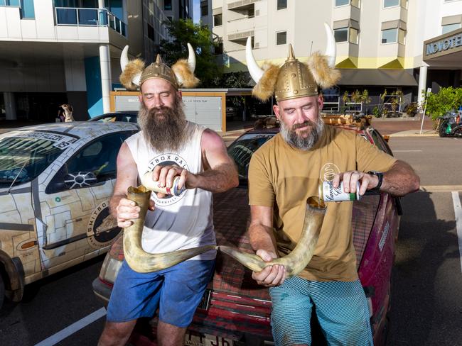 From Brisbane and Mackay, brothers Dave and Dennis Thompson travelled 3342km in a 1995 Peugeot 405 which they paid $300 for. Picture: Floss Adams.