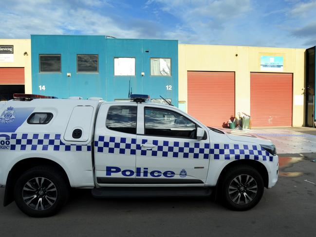 Police at the scene of an overnight stabbing att an industrial estate at 248 Osborne Ave Clayton South. Picture: Andrew Henshaw