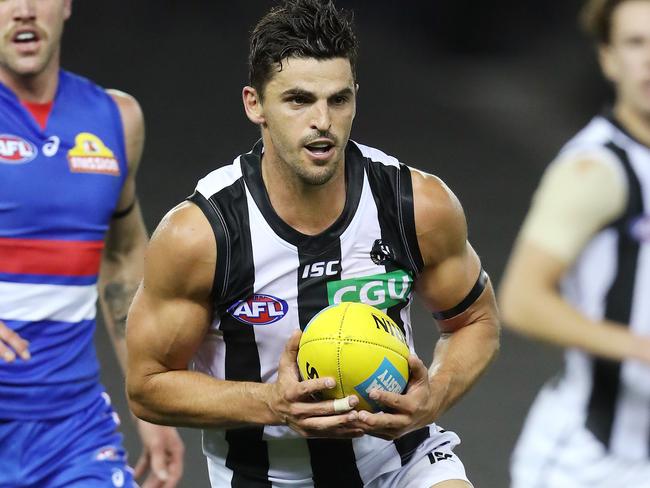 AFL Round 1. Western Bulldogs v Collingwood at Marvel Stadium..  21/03/2020.  Scott Pendlebury of the Magpies Q1   . Pic: Michael Klein