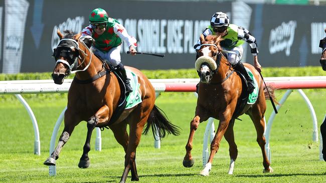 SYDNEY, AUSTRALIA - JANUARY 04: Reece Jones riding Autumnmation win Race 6 TAB  during Sydney Racing at Royal Randwick Racecourse on January 04, 2025 in Sydney, Australia. (Photo by Jeremy Ng/Getty Images)