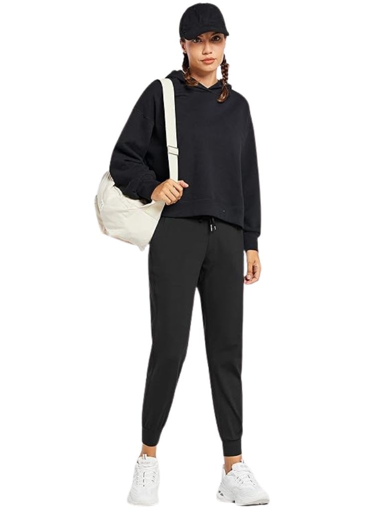 A classic for a reason — sleek black joggers that move with you, wherever you're headed. Picture: Amazon