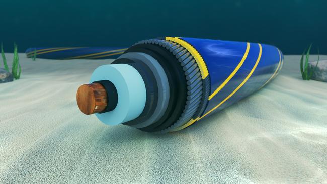 Marinus Link Undersea-HVDC-cable- Artist's impression before buried beneath Bass Strait seafloor. For Mercury Op Ed piece.