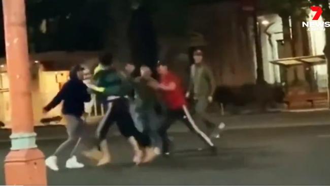 A screenshot of the video showing a fight in the CBD. Picture: 7NEWS Adelaide