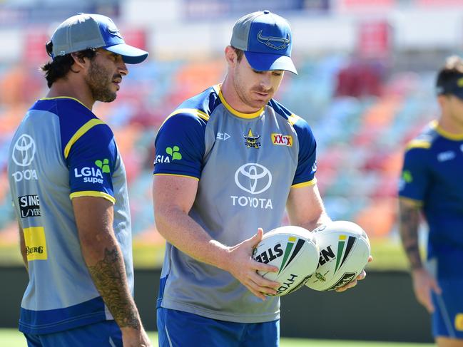 NQ Cowboys training at 1300Smiles Stadium. Johnathan Thurston and Michael Morgan. Picture: Evan Morgan