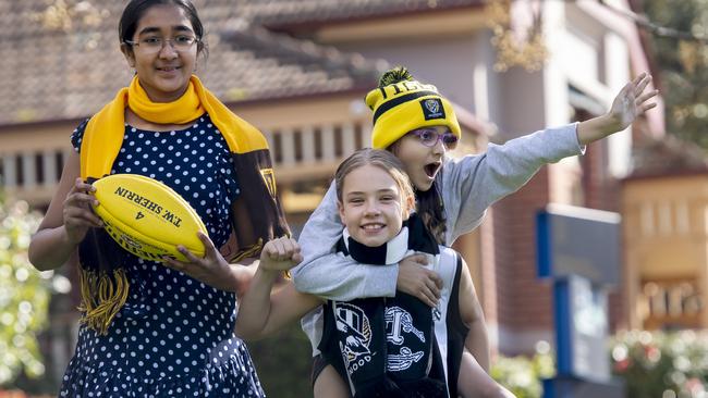 Ivanhoe Girls Grammar School students Shivani, Billie and Maya in Ivanhoe. Picture: Andy Brownbill