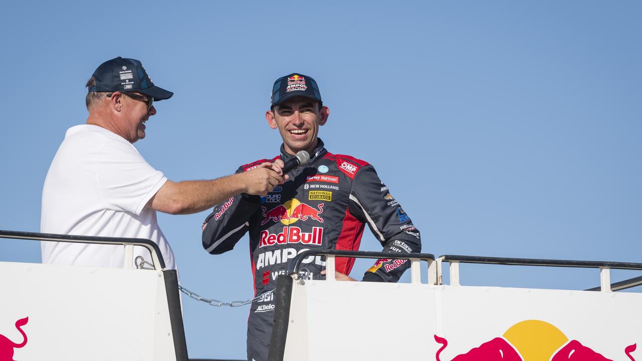 Broc Feeney (right) as V8 Supercars team Red Bull Ampol Racing launch their 2024 livery at Toowoomba Wellcamp Airport, Saturday, February 3, 2024. Picture: Kevin Farmer