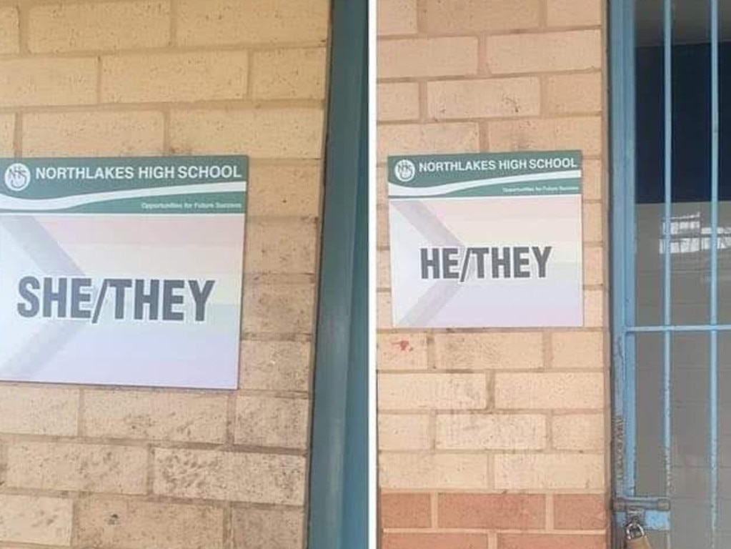 中央海岸的一所高中已经醒了，新的厕所标志上写着“他/他们”和“她/他们”。