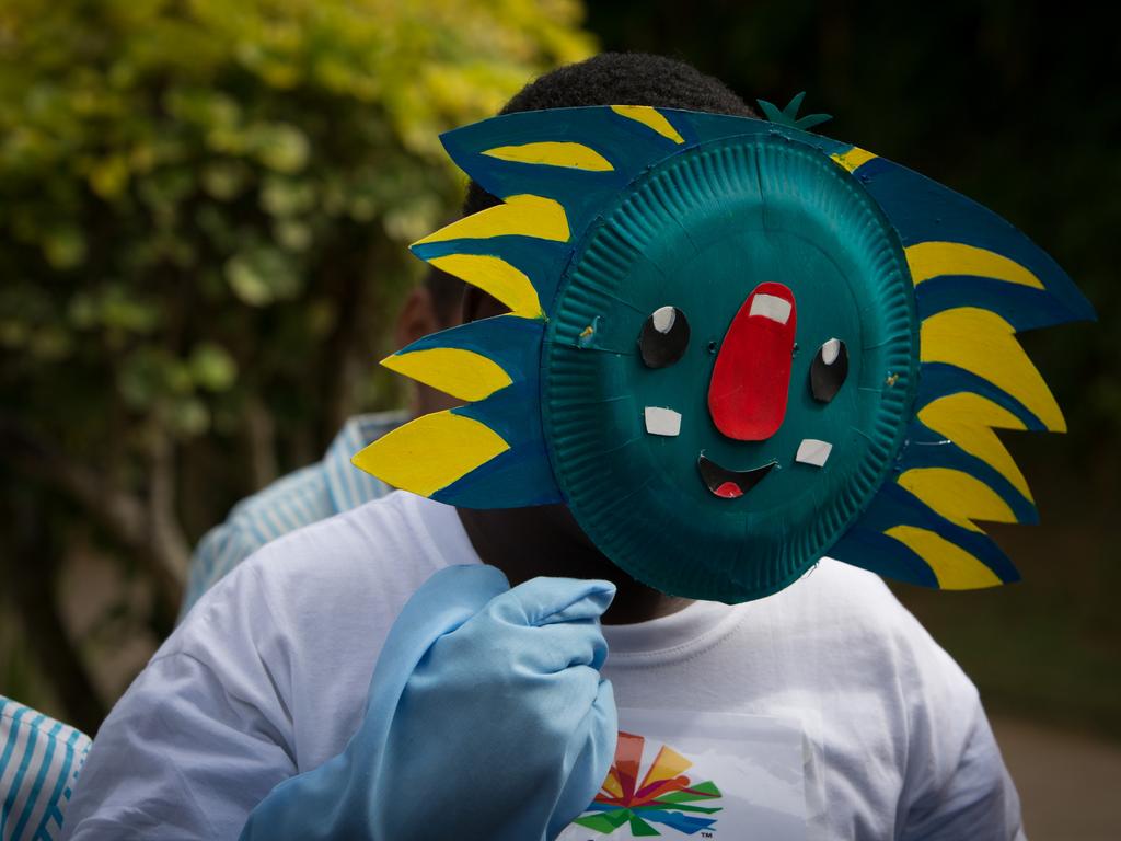 A child dressed as Borobi at the Bel Ombre school, as the Queen’s Baton was carried in relay around Mahe Island by children of many schools, in Seychelles, on 12 April 2017.