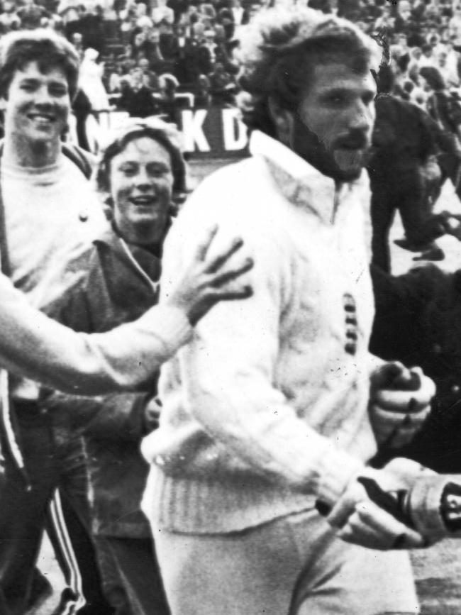 Ian Botham is swamped by fans after his ton at Headingley in 1981.