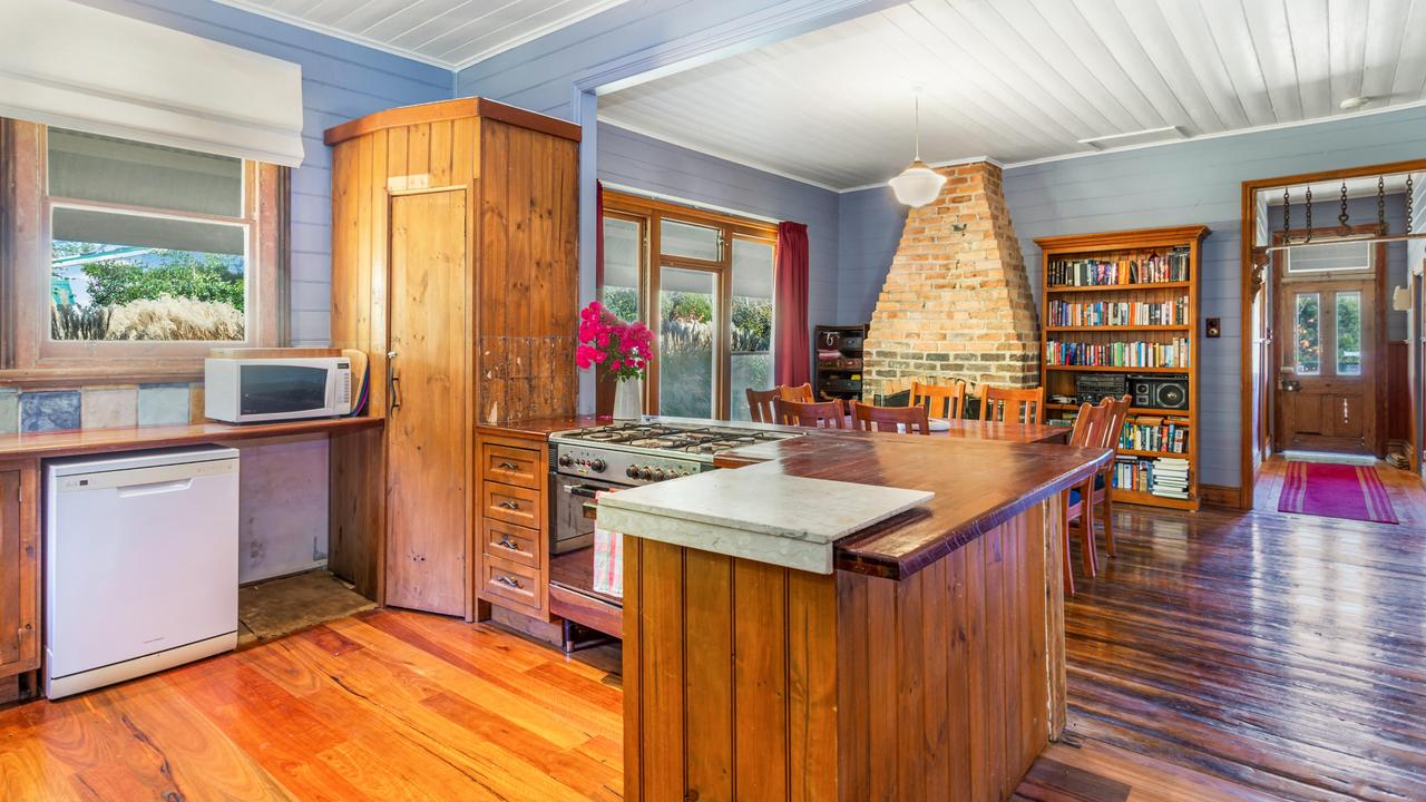 Wood features prominently throughout the kitchen.