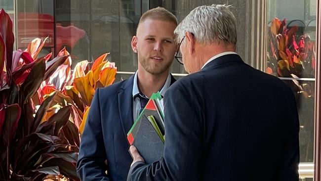 Luke Reino Siponen, who has admitted to supplying nearly two ounces of cocaine, outside Newcastle Local Court with his barrister Paul Rosser QC. Picture: Dan Proudman