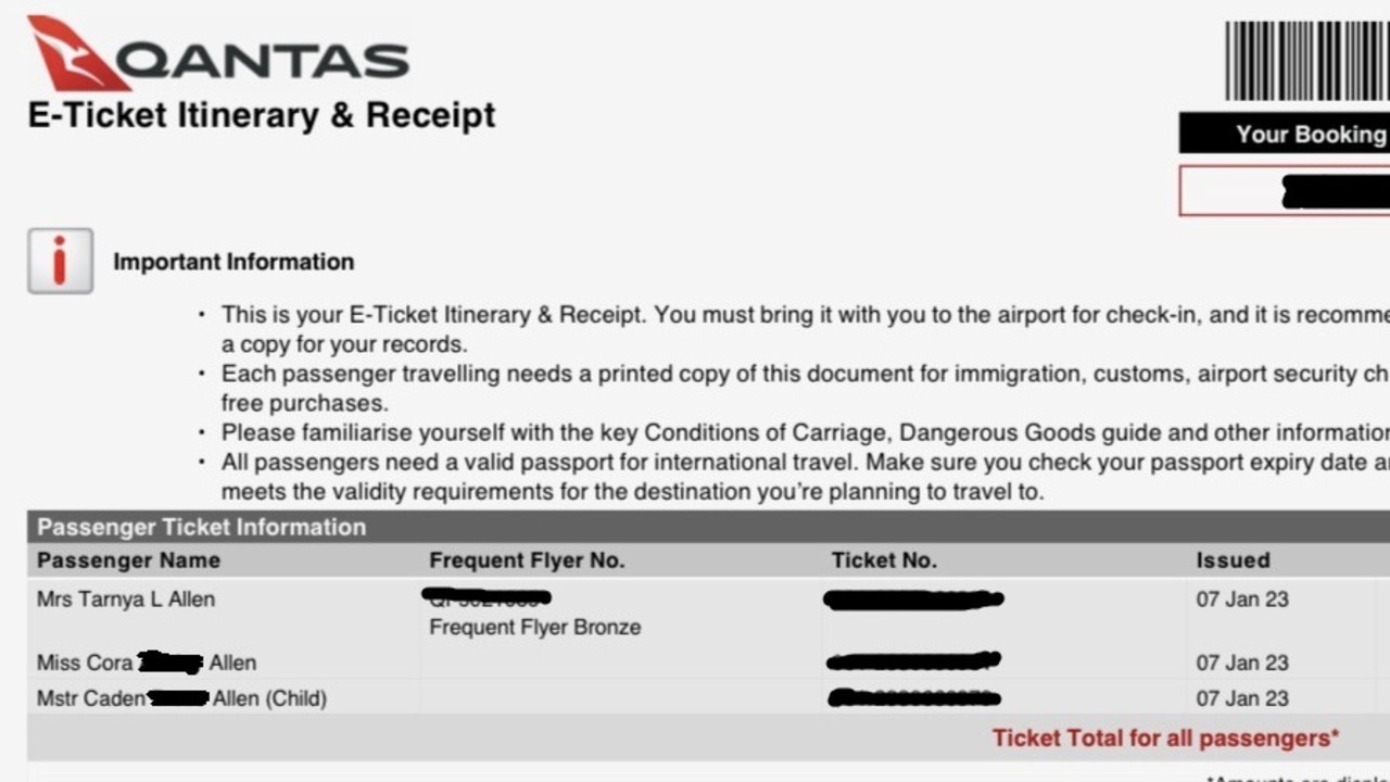 Despite the e-ticket listing three passengers, only two boarding passes existed at check-in. Picture: supplied