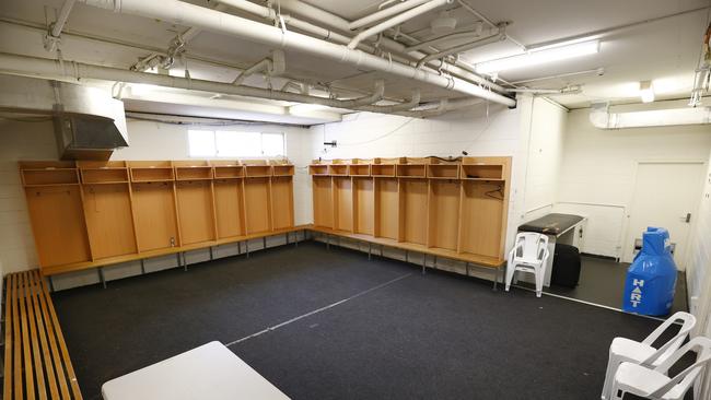 The away team change rooms desperately need an upgrade. Picture: Richard Dobson