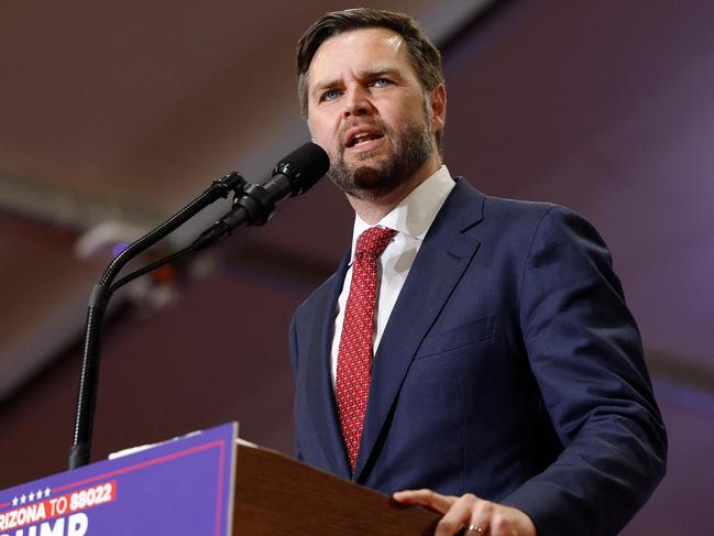 GLENDALE, ARIZONA - JULY 31: Republican vice presidential nominee U.S. Sen. JD Vance (R-OH) gives remarks at a campaign rally at Arizona Christian University on July 31, 2024 in Glendale, Arizona. Vance has traveled to cities across the Southwest to attend rallies this week.   Anna Moneymaker/Getty Images/AFP (Photo by Anna Moneymaker / GETTY IMAGES NORTH AMERICA / Getty Images via AFP)