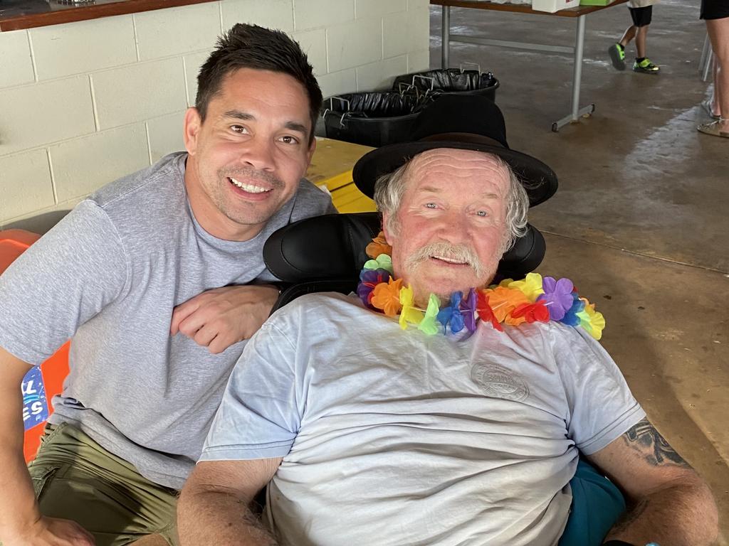 Two-time Geelong premiership star Mathew Stokes, with his father John, who died from motor neurone disease (MND) last year. Pictures: Supplied