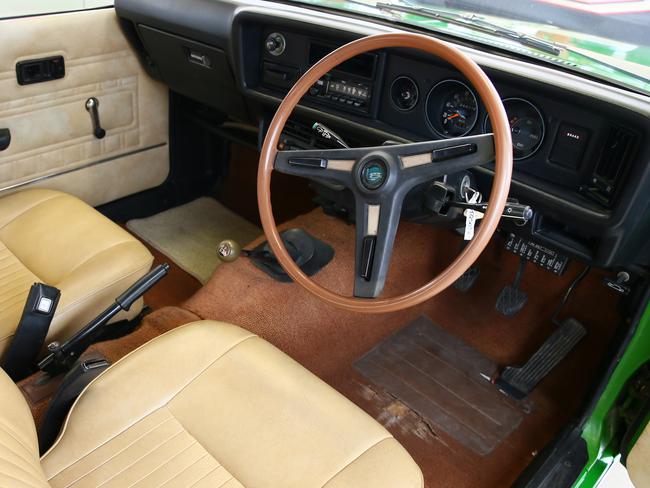 The interior of a 1972 Corolla on display during the Brian Hilton Toyota 50th anniversary celebrations.