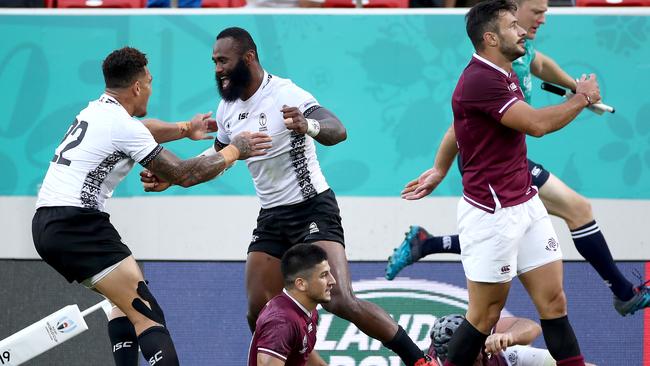 Semi Radradra celebrates scoring his team's seventh try. Pic: Getty Images