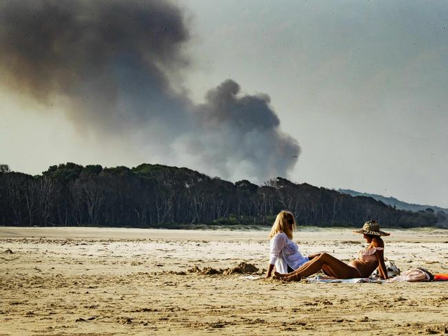 Fire on Noosa North Shore as seen from Noosa river mouth