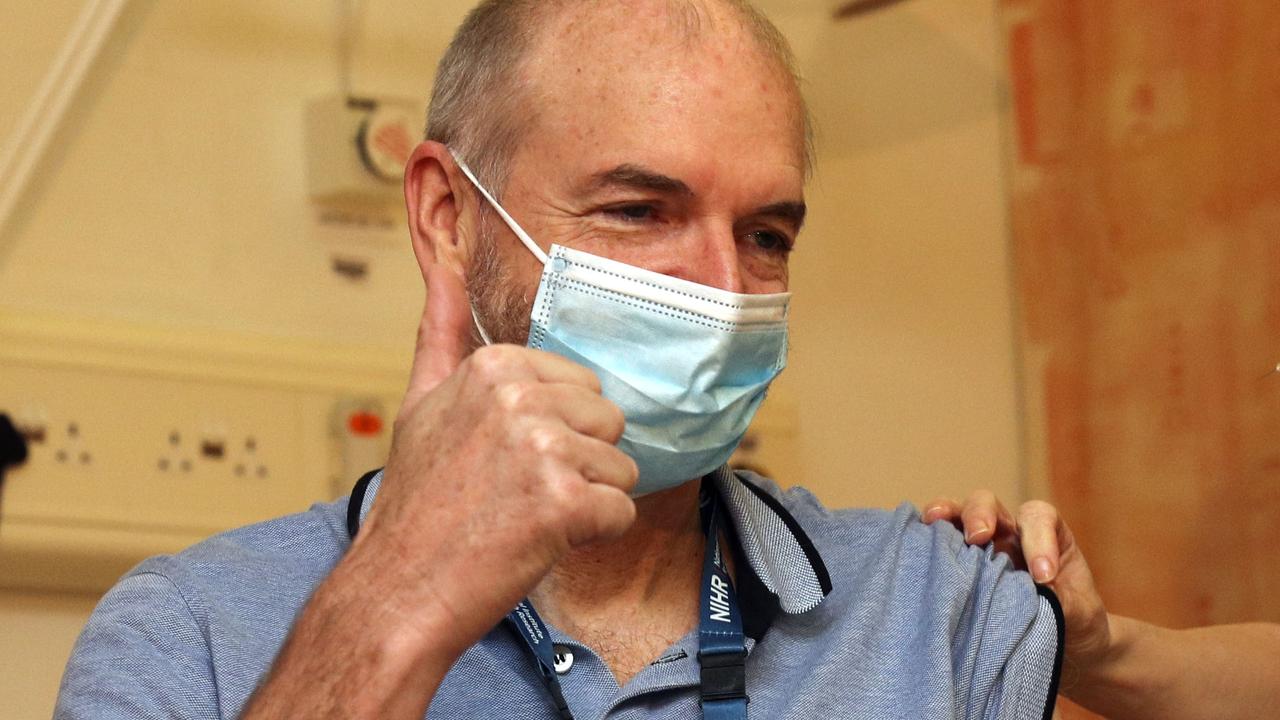 Andrew Pollard, director of the Oxford Vaccine Group, and a professor of paediatric infection and immunity, receiving his AstraZeneca vaccine. Picture: Steve Parsons/AFP