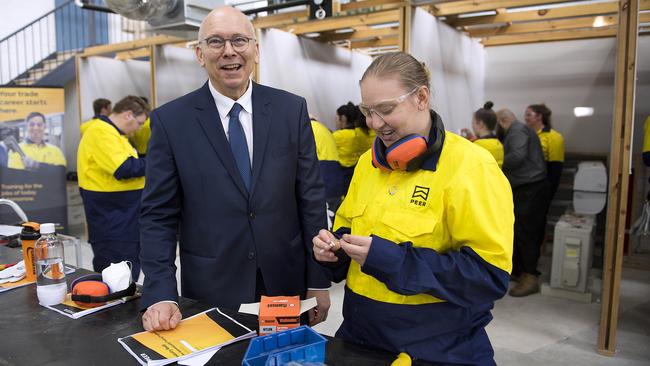 Innovation and Skills Minister David Pisoni chats to Bec Wells at Peer, The Centre for Apprenticeships, in February. Picture: File