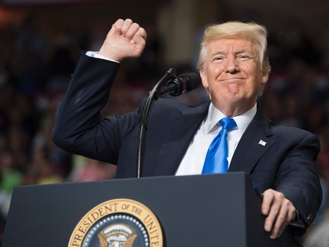 US President Donald Trump speaks during a "Make America Great Again" rally. 